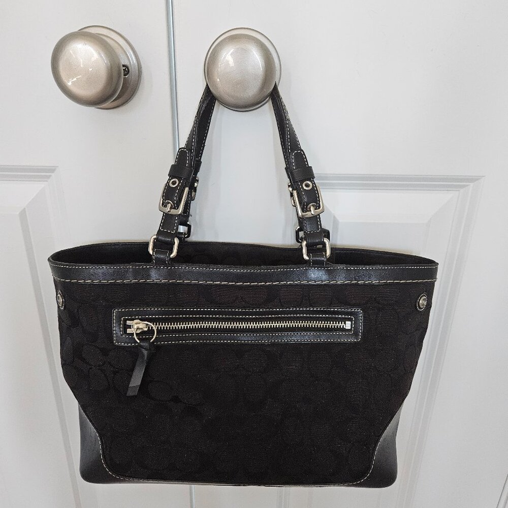 ORIGINAL OWNER COACH SIGNATURE BLACK JACQUARD CARRY-ALL SATCHEL HANDBAG